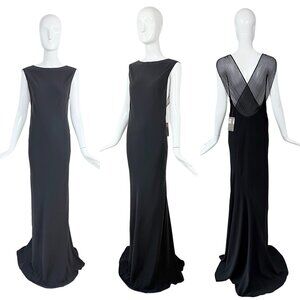 DANES Vintage Black Silk Extra Long Evening Gown Maxi Dress